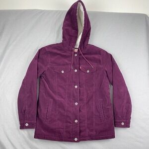 Levis Womens Sherpa Lined Corduroy Hooded Jacket Medium Burgundy Full zip